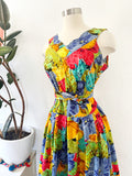 Vibrant Tropical Print Cotton Sundress with Tie Waist | Large