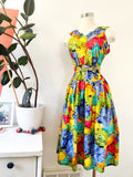 Vibrant Tropical Print Cotton Sundress with Tie Waist | Large
