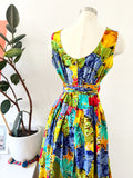 Vibrant Tropical Print Cotton Sundress with Tie Waist | Large