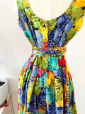 Vibrant Tropical Print Cotton Sundress with Tie Waist | Large