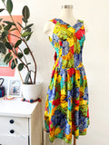 Vibrant Tropical Print Cotton Sundress with Tie Waist | Large
