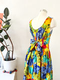 Vibrant Tropical Print Cotton Sundress with Tie Waist | Large