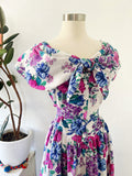Floral Indian Cotton Tie Neck Dress | Medium