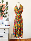 Forest Green Tropical Print Sleeveless Dress with Criss-Cross Back | Medium
