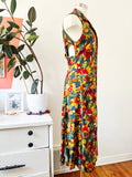 Forest Green Tropical Print Sleeveless Dress with Criss-Cross Back | Medium