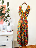 Forest Green Tropical Print Sleeveless Dress with Criss-Cross Back | Medium