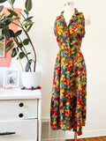Forest Green Tropical Print Sleeveless Dress with Criss-Cross Back | Medium