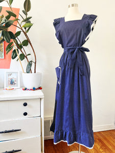 Navy Polka Dot Cotton Maxi Dress | Small