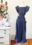 Navy Polka Dot Cotton Maxi Dress | Small