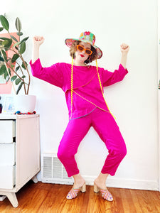 Platinum by Dorothy Schoelen Hot Pink Silk Pant Set | Medium