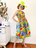 Vibrant Tropical Print Cotton Sundress with Tie Waist | Large