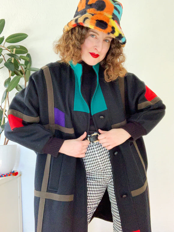 Herman Kay Mondrian Inspired Dolman Coat | XL