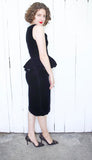Black Silk Velvet Peplum Dress | Small