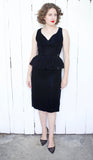 Black Silk Velvet Peplum Dress | Small