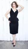 Black Silk Velvet Peplum Dress | Small