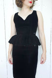Black Silk Velvet Peplum Dress | Small