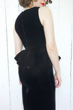 Black Silk Velvet Peplum Dress | Small