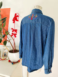Festive Embroidered Holiday Denim Button Down | Large