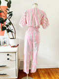 Ideas Pink and White Striped Jumpsuit M|L