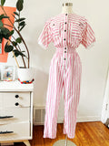 Ideas Pink and White Striped Jumpsuit M|L