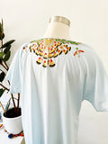 Light Blue Bird Print Caftan | Large