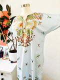 Light Blue Bird Print Caftan | Large