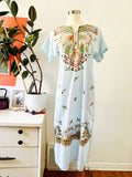 Light Blue Bird Print Caftan | Large