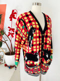Hand Knit Tuxedo Cat and Alphabet Cardigan Sweater L|XL
