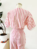 Ideas Pink and White Striped Jumpsuit M|L