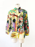 Silk Italian Village Print Blouse | Large