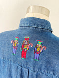 Festive Embroidered Holiday Denim Button Down | Large