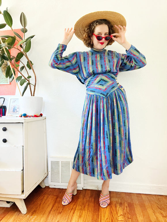 Moonglow Floral and Striped Woven Dress | Medium