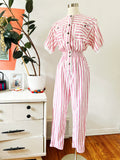 Ideas Pink and White Striped Jumpsuit M|L