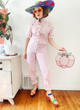 Ideas Pink and White Striped Jumpsuit M|L