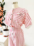 Ideas Pink and White Striped Jumpsuit M|L