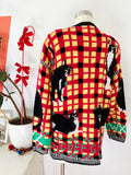 Hand Knit Tuxedo Cat and Alphabet Cardigan Sweater L|XL