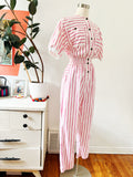 Ideas Pink and White Striped Jumpsuit M|L
