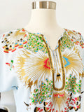 Light Blue Bird Print Caftan | Large