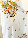 Light Blue Bird Print Caftan | Large