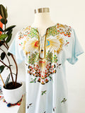 Light Blue Bird Print Caftan | Large