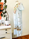 Light Blue Bird Print Caftan | Large